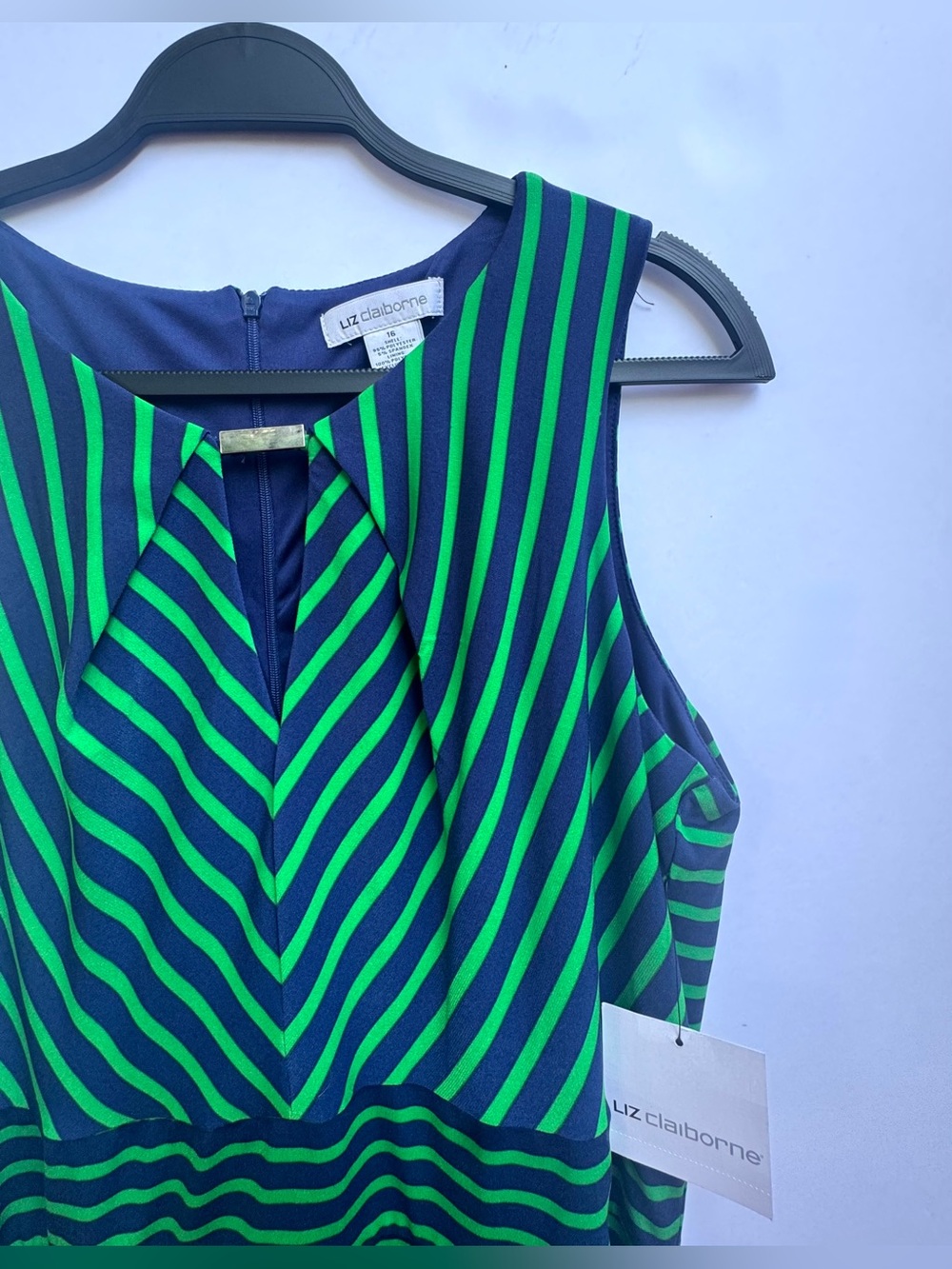 NWT Liz Claiborne Striped Keyhole Fit-and-Flare Midi Dress – Size 16 - Picture 9 of 16
